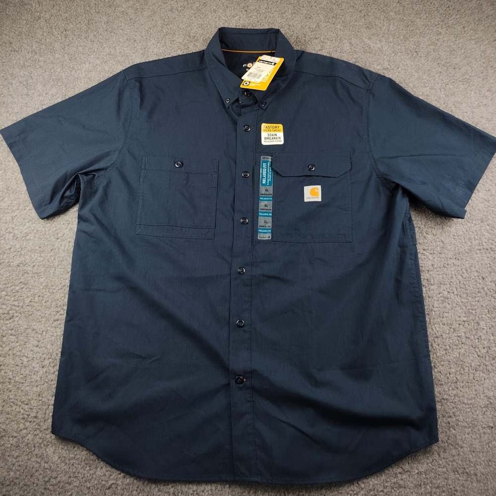 Carhartt Force Ridgefield Shirt Mens XL Navy Blue Short Sleeve Relaxed NWT